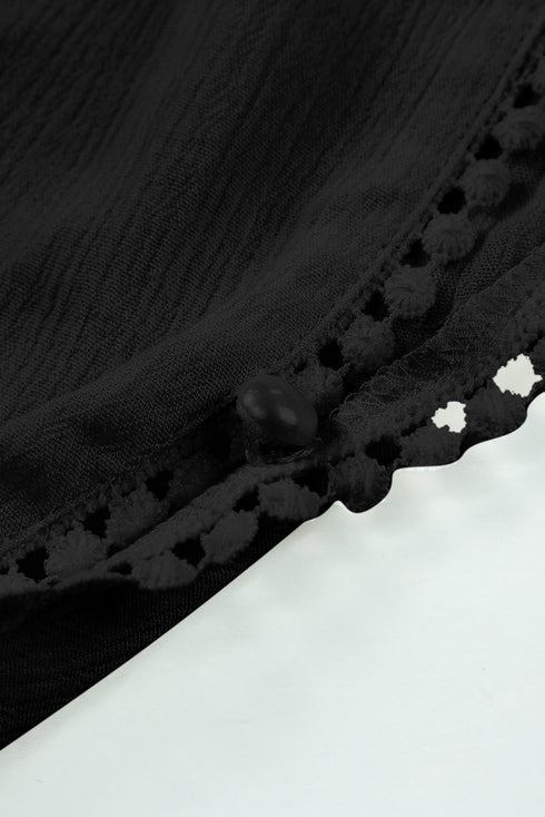 Black Lace Trim Along Split Leg Beach Cover Up Pants